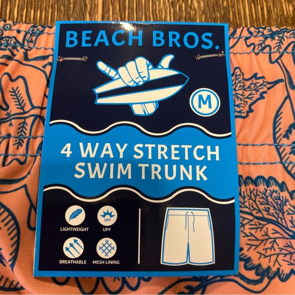 Men’s M Swim Trunks Beach Bros NWT 4 Way Stretch Leafy Floral Tangerine - Picture 9 of 14